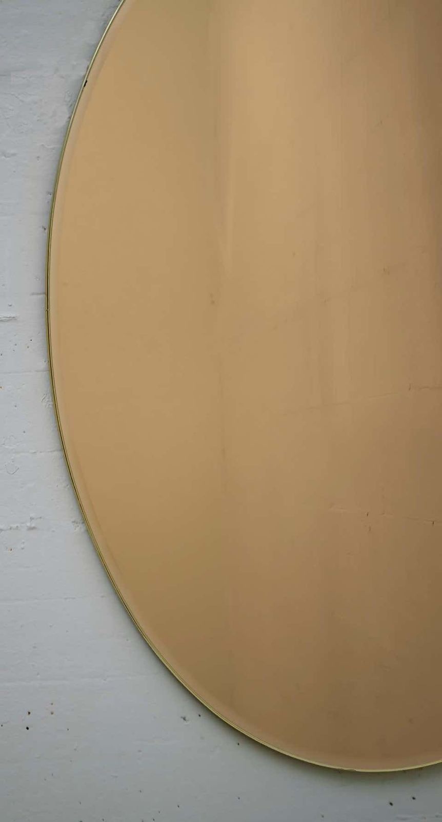 Pair Of Mid Century Modern Italian Oval Mirrors Brass And Bronzed Mirror, 1970s photo buy