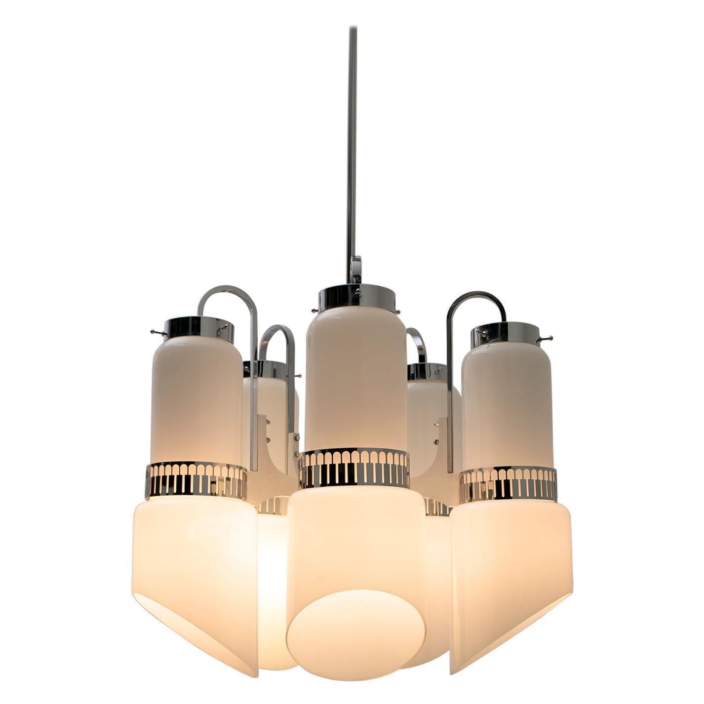 Vistosi Mid Century Italian Murano Glass And Steel "Incamiciato" Chandelier, 60s