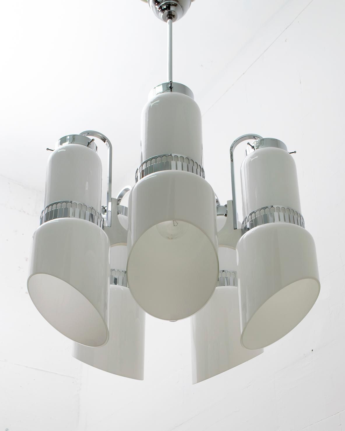 Vistosi Mid Century Italian Murano Glass And Steel "Incamiciato" Chandelier, 60s photo Lighting