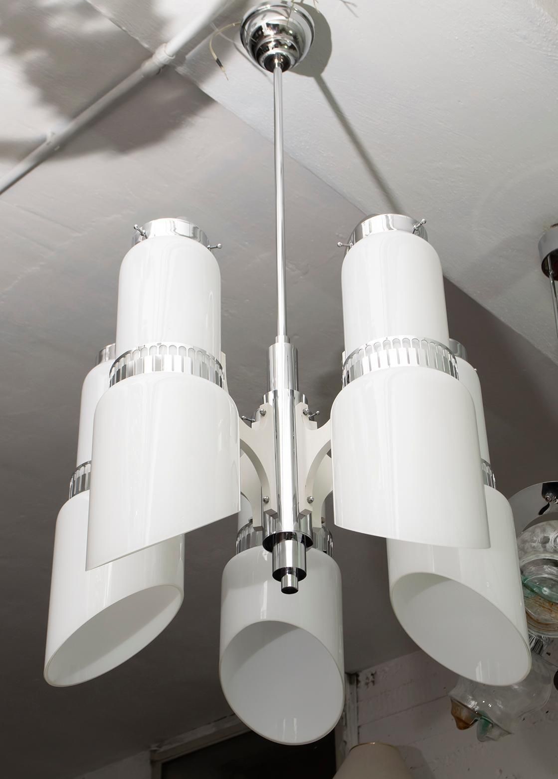 Lighting Vistosi Mid Century Italian Murano Glass And Steel "Incamiciato" Chandelier, 60s photo