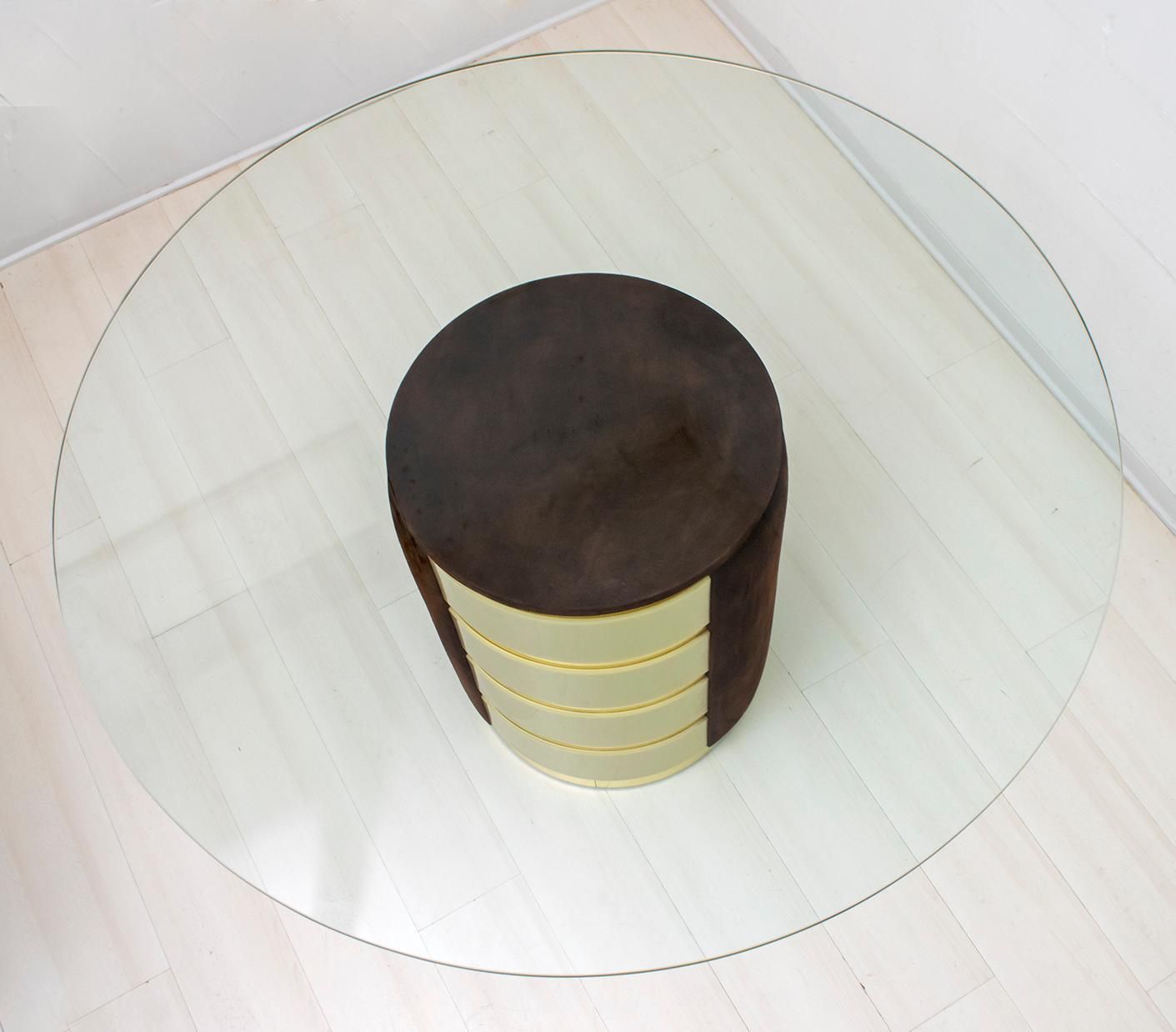 photo for sale Willy Rizzo Mid Century Modern Italian Suede And Plexiglass Dining Table, 1970s