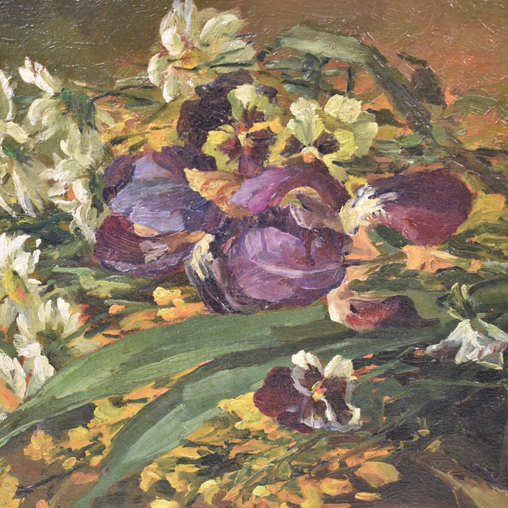 Flower Painting, Iris And Daisies, Still Life, Oil On Canvas, Early Twentieth Century.  (Qf185) photo for sale