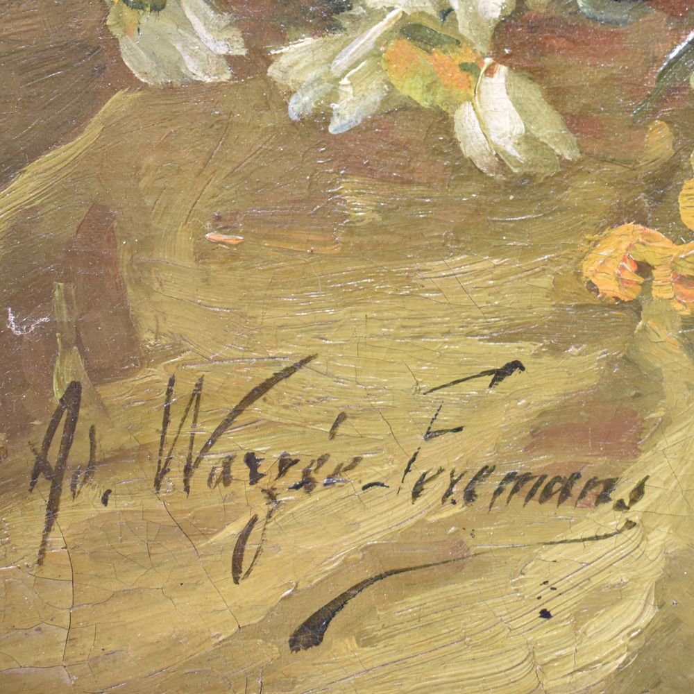 Flower Painting, Iris And Daisies, Still Life, Oil On Canvas, Early Twentieth Century.  (Qf185) photo 900.0