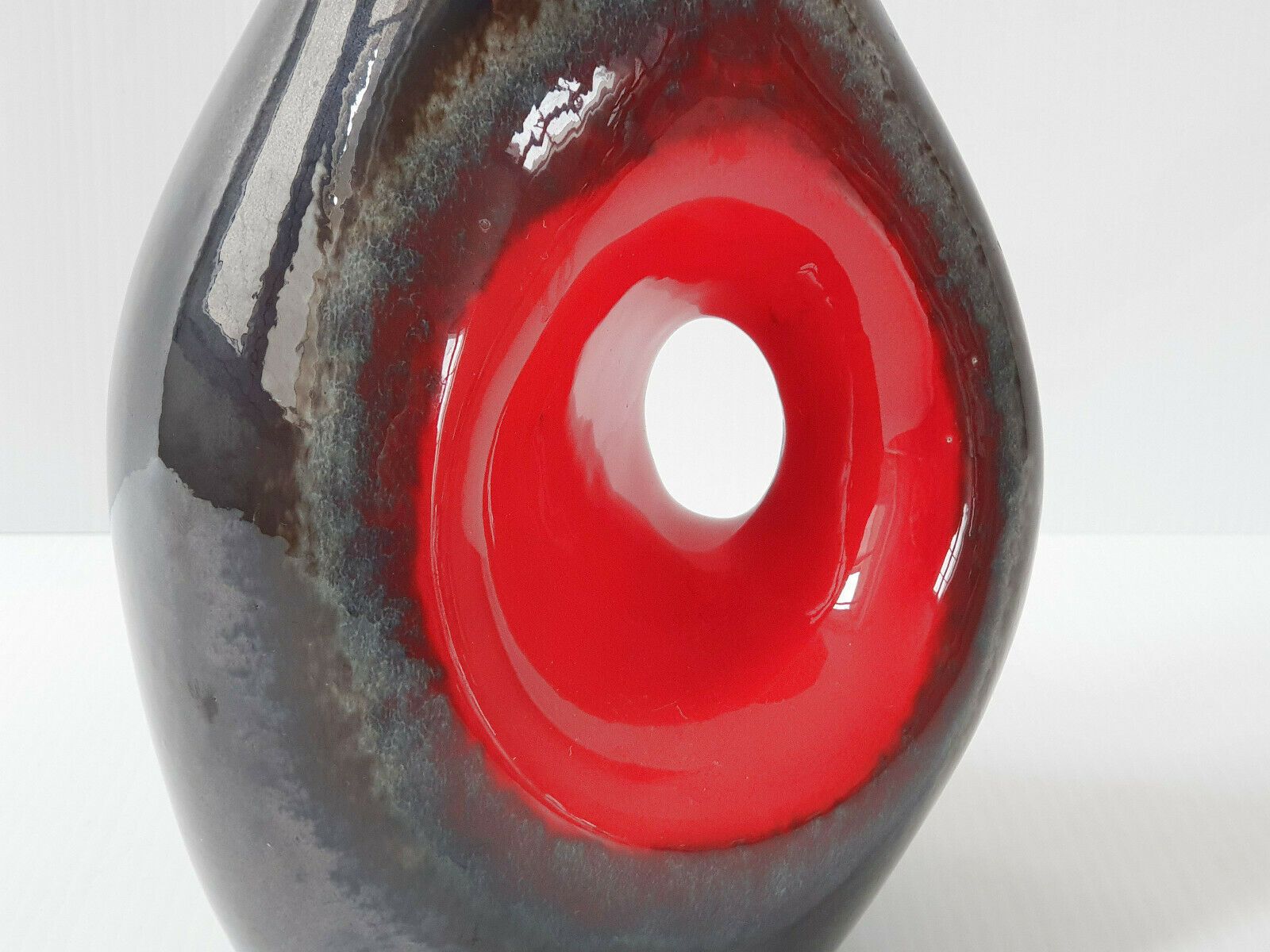 Magnificent Vintage Vase 1960 In Black Ceramic Nacree Red 60s 60s Years 60 photo for sale