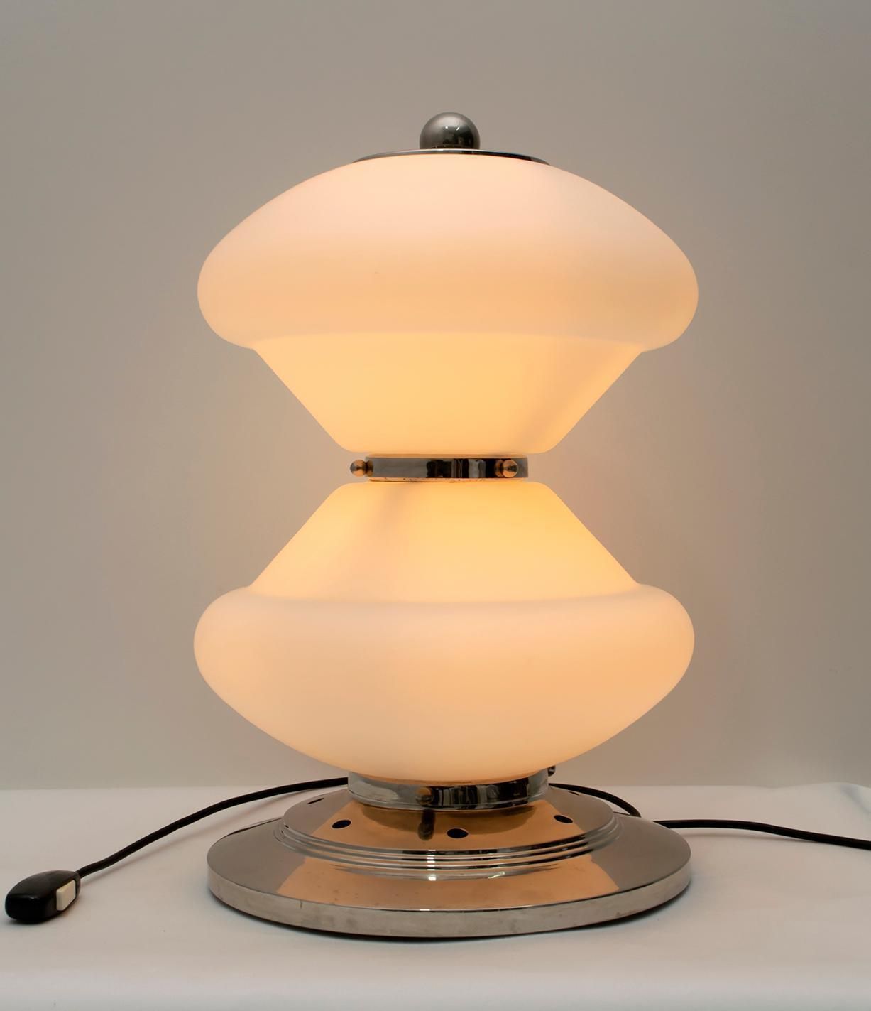 photo for sale Mazzega Mid Century Modern Chrome And Murano Opaline Glass Table Lamp, 1960s