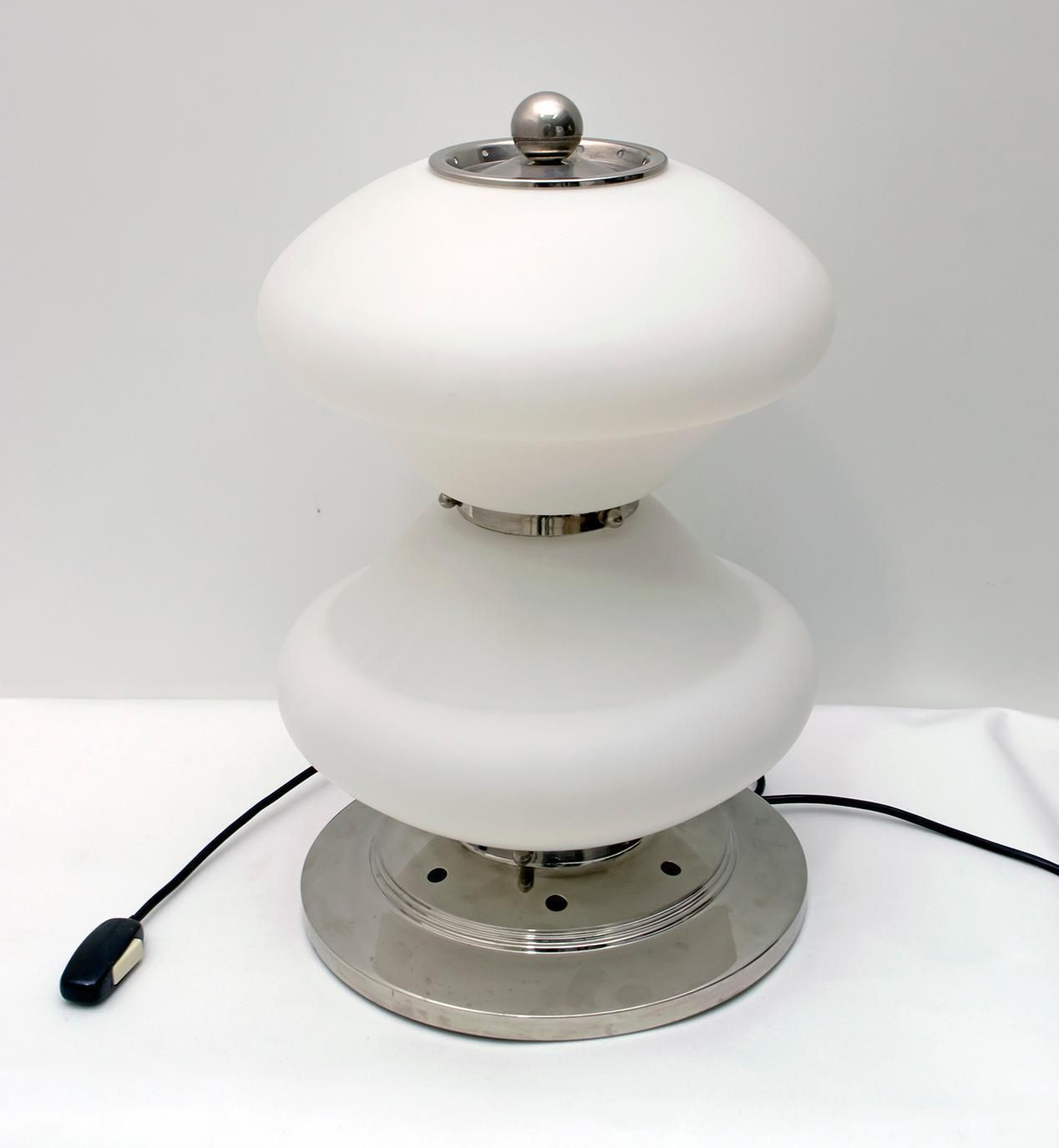 Lighting Mazzega Mid Century Modern Chrome And Murano Opaline Glass Table Lamp, 1960s photo