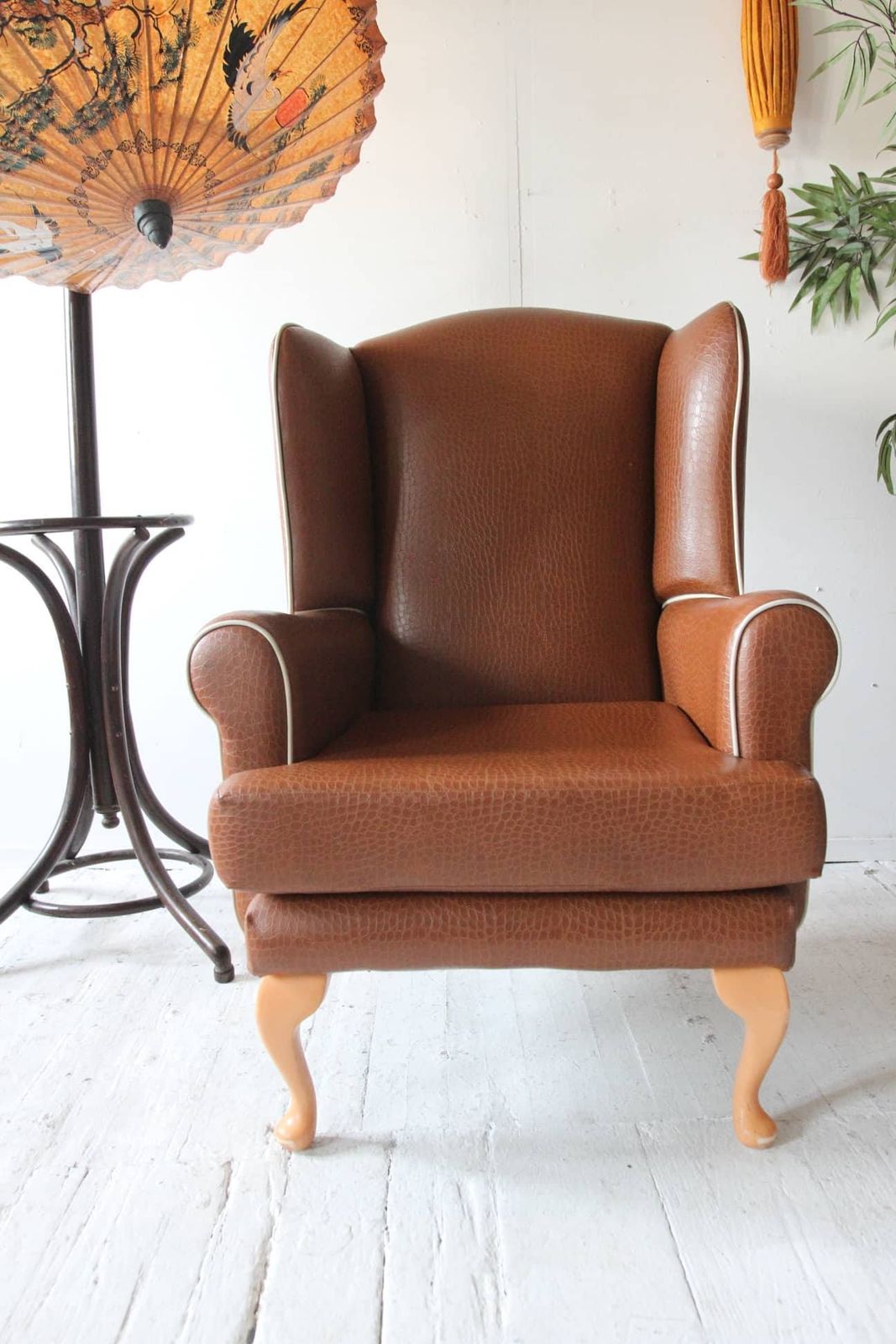 Vintage Brown Faux Wingback Chair photo 891.0