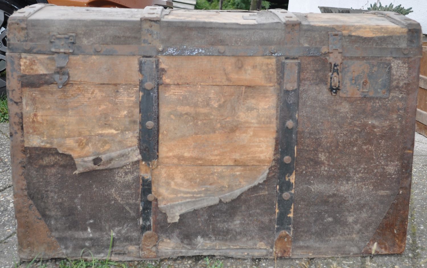 Vintage Leather Travel Trunk photo furniture