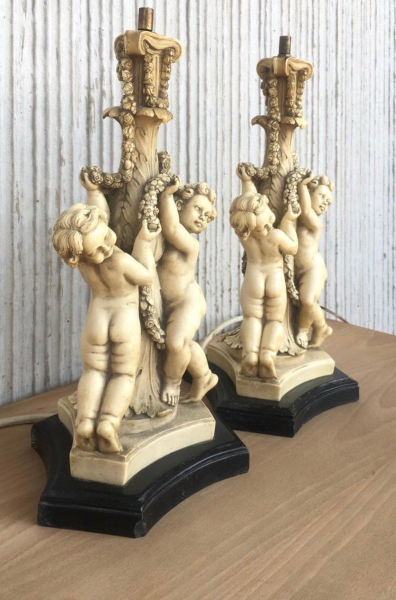 photo buy White Resin Cherub Table Lamps By Gino Ruggeri For Tito Bianchi, 1980s, Set Of 2