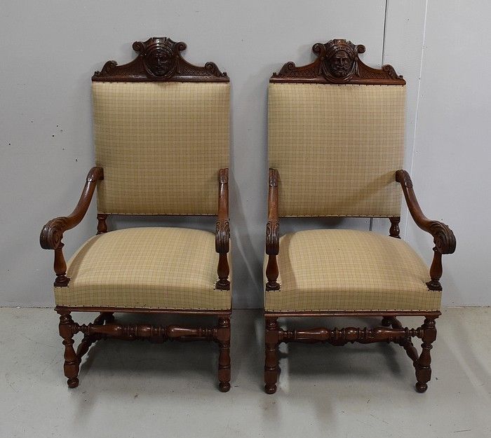 Pair Of Light Oak Armchairs, Louis XIII / Louis XIV Style   Early 20th Century