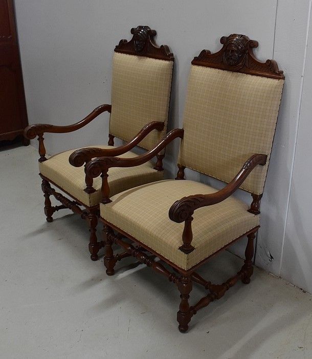 Pair Of Light Oak Armchairs, Louis XIII / Louis XIV Style   Early 20th Century photo for sale