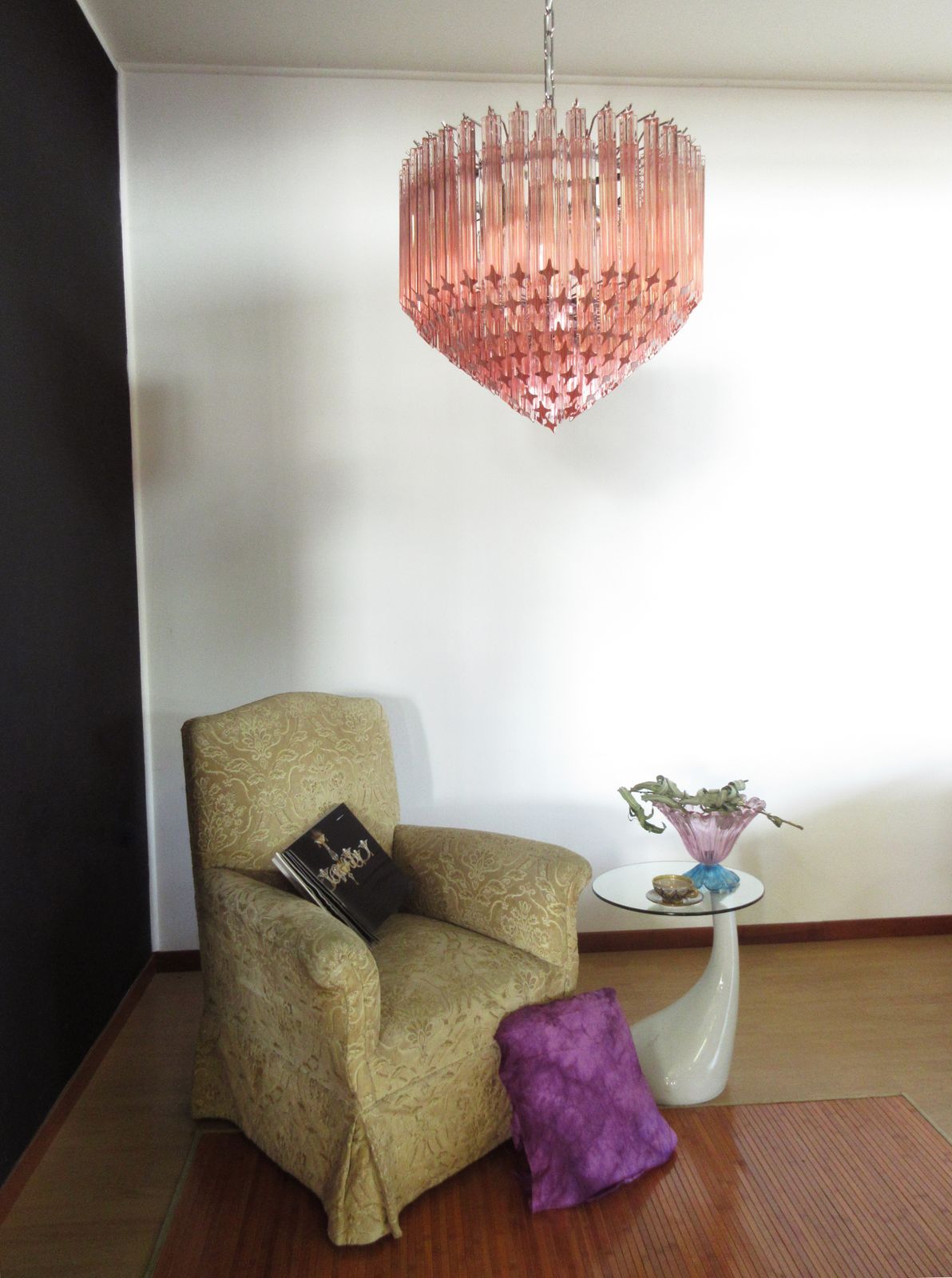 photo vintage Modern Quadriedri Murano Glass Chandelier   163 Pink Prism Quadriedri