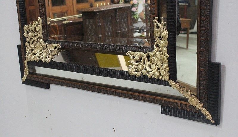 Large Rectangular Mirror, Louis XIV Style, Napoleon III Period  19th photo vintage