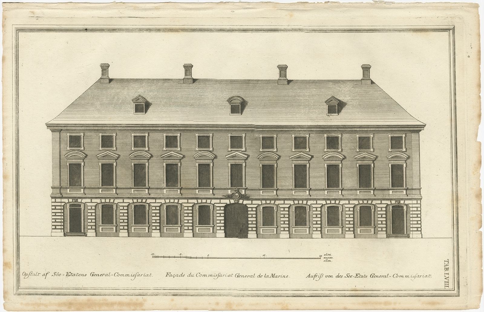 Antique Print Of A Building In Copenhagen By De Thurah (1746)
