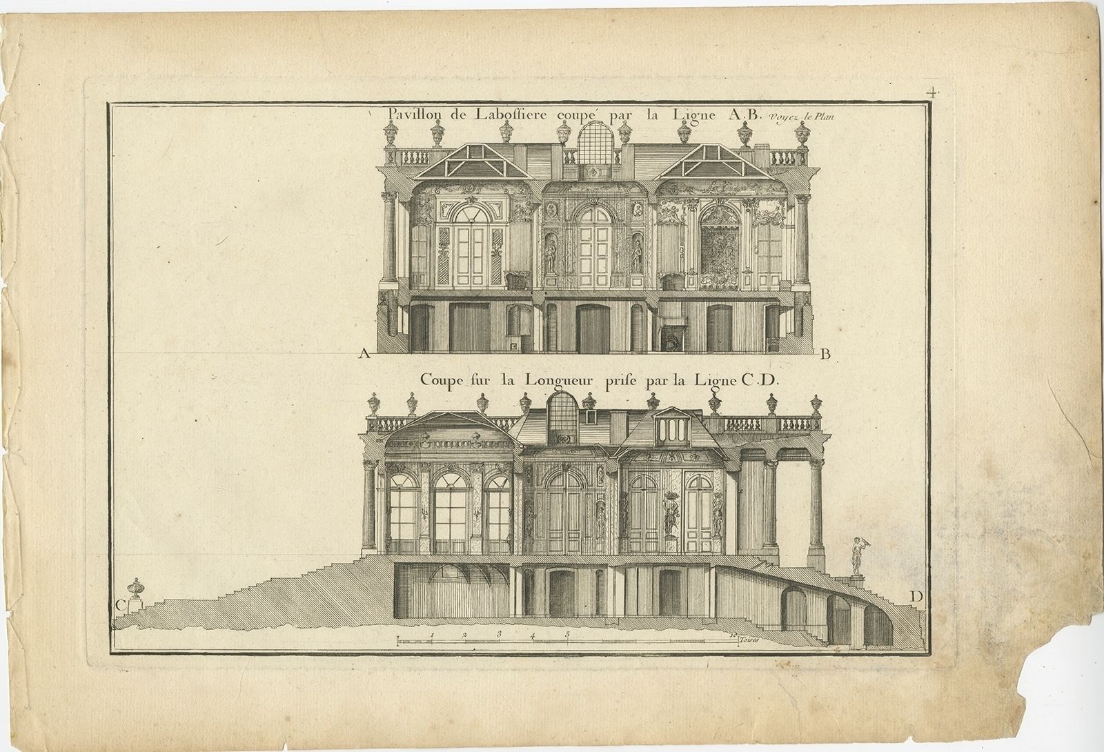 Pl. 1 Antique Print Of Pavillon La Bouëxière By Le Rouge (C.1785)