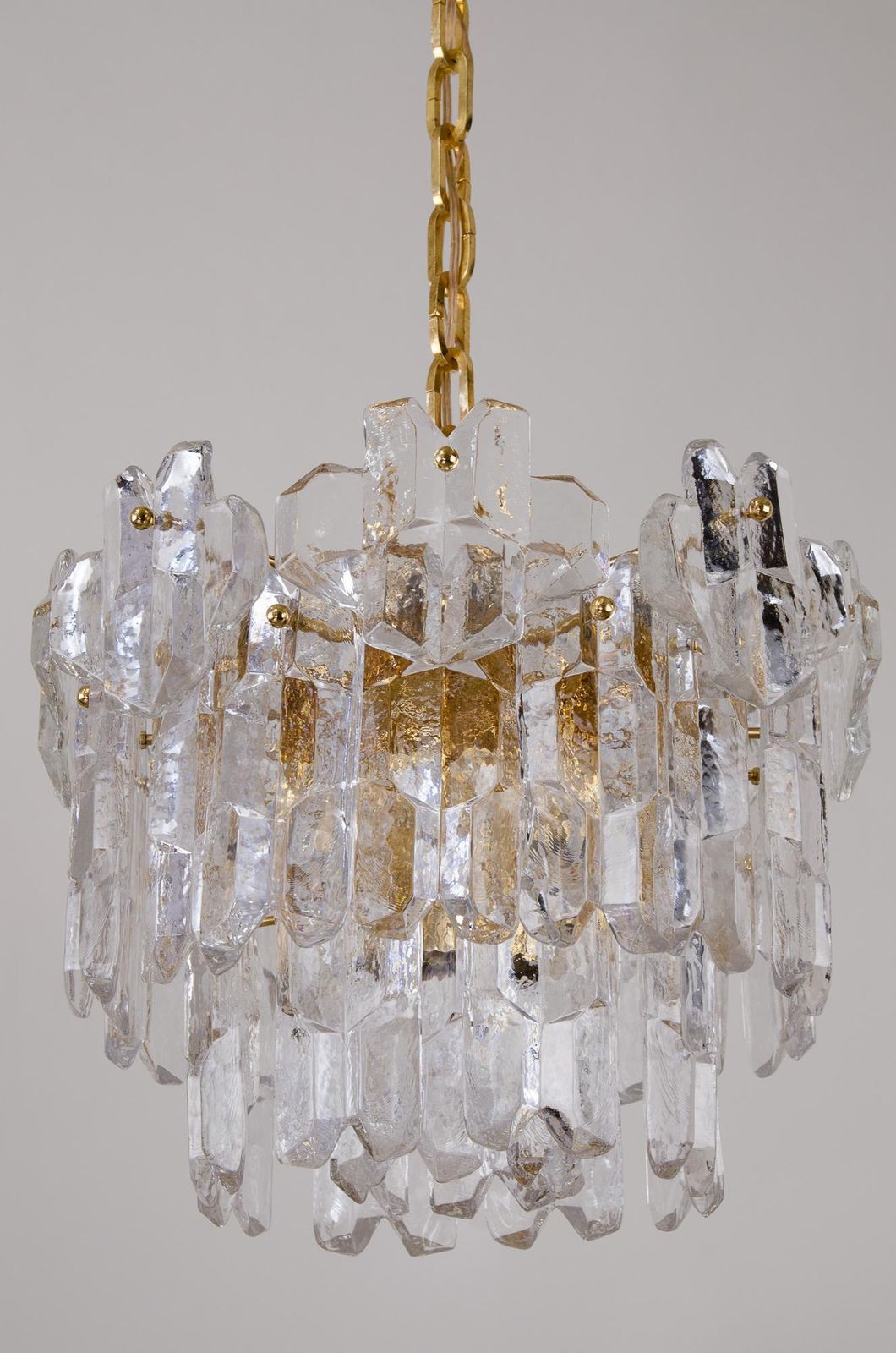 J.T. Kalmar Palazzo Chandelier Gold Brass Glass, 1970s photo Lighting