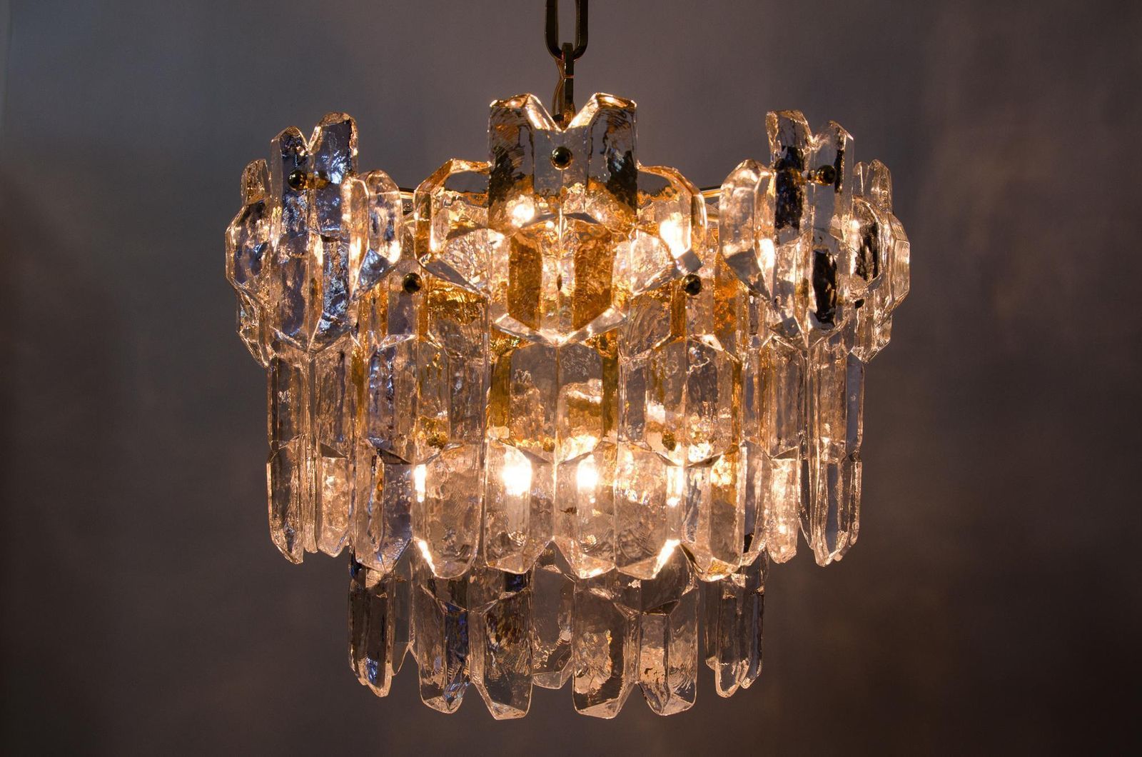 J.T. Kalmar Palazzo Chandelier Gold Brass Glass, 1970s photo vinterior