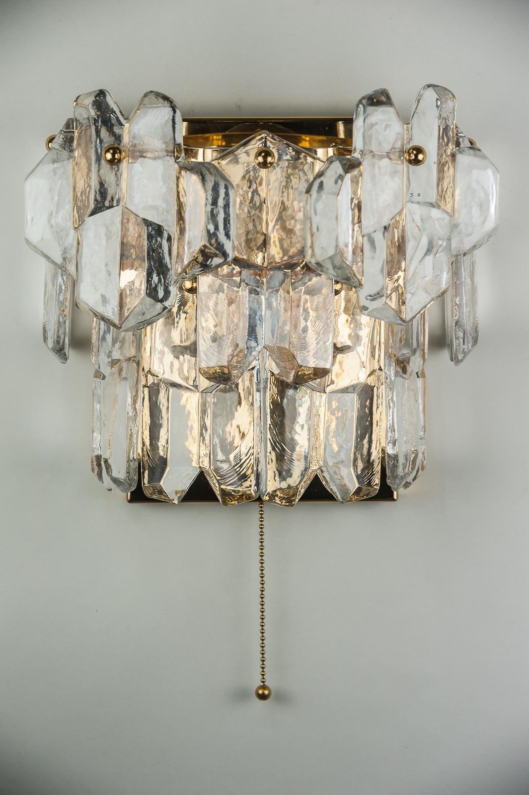photo furniture J.T. Kalmar Palazzo Chandelier Gold Brass Glass, 1970s