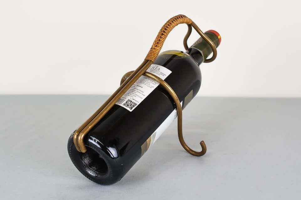 Brass And Wicker Wine Holder, Austria, 1950s photo for sale