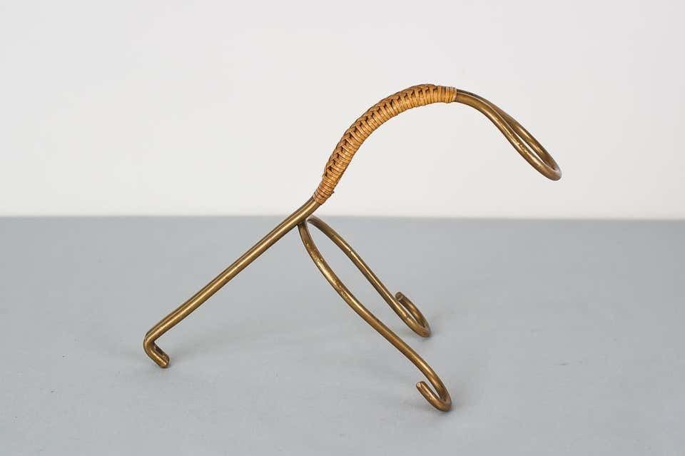 Brass And Wicker Wine Holder, Austria, 1950s photo vintage