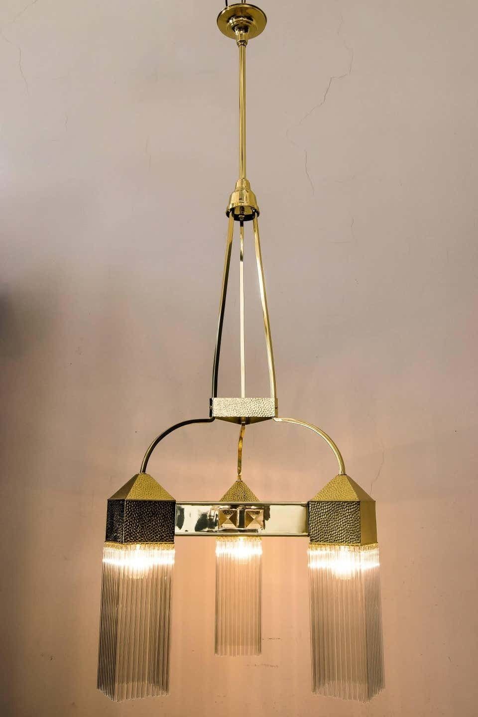 Big And Beautiful Hammered Art Nouveau Chandelier With Glass Sticks photo furniture
