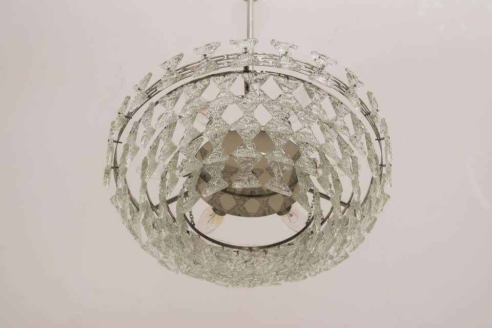 Rare Kalmar Chandelier With Textured Glass, Circa 1960s photo for sale