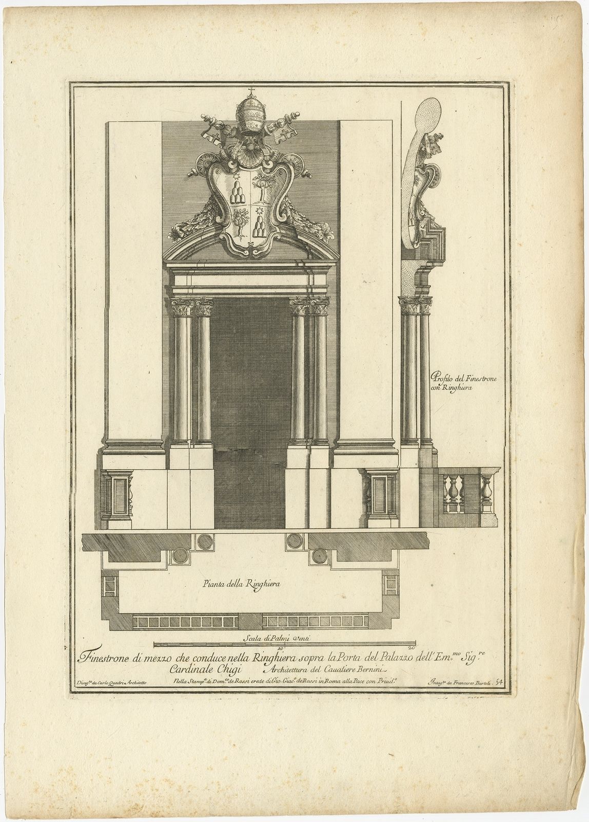 Antique Print Of Palazzo Chigi By De Rossi (C.1710)