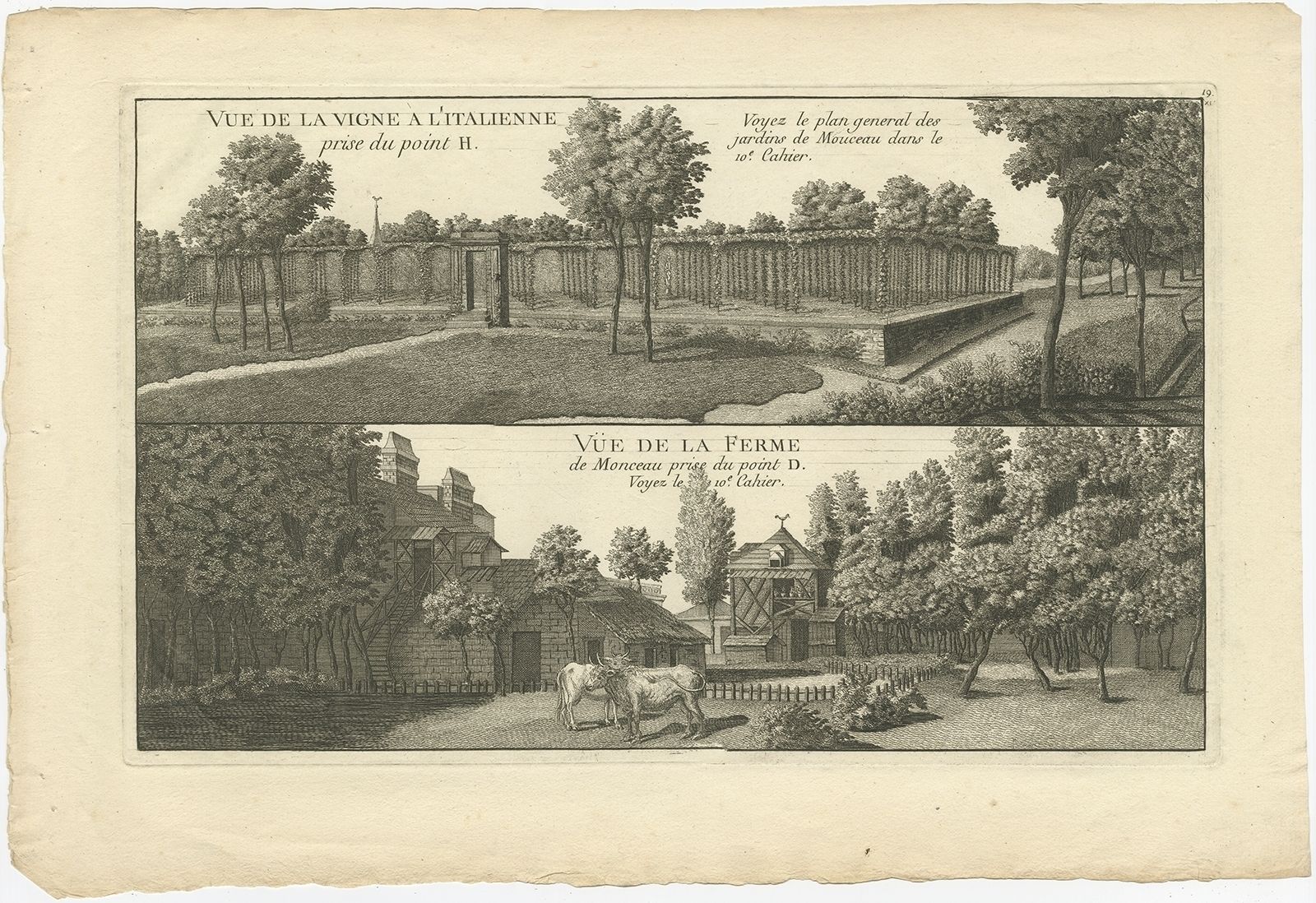 Pl. 19 Antique Print Of An Italian Vineyard And Farm By Le Rouge (C.1785)