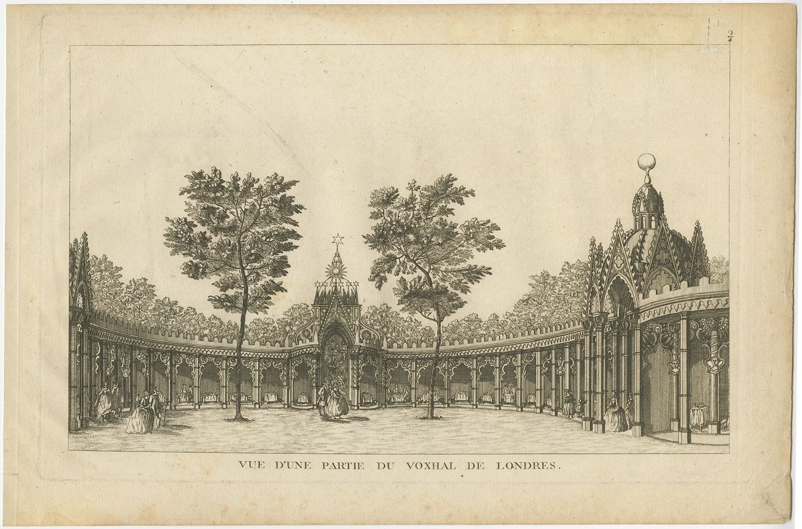 Pl. 2 Antique Print Of Vauxhall Gardens By Le Rouge (C.1785)