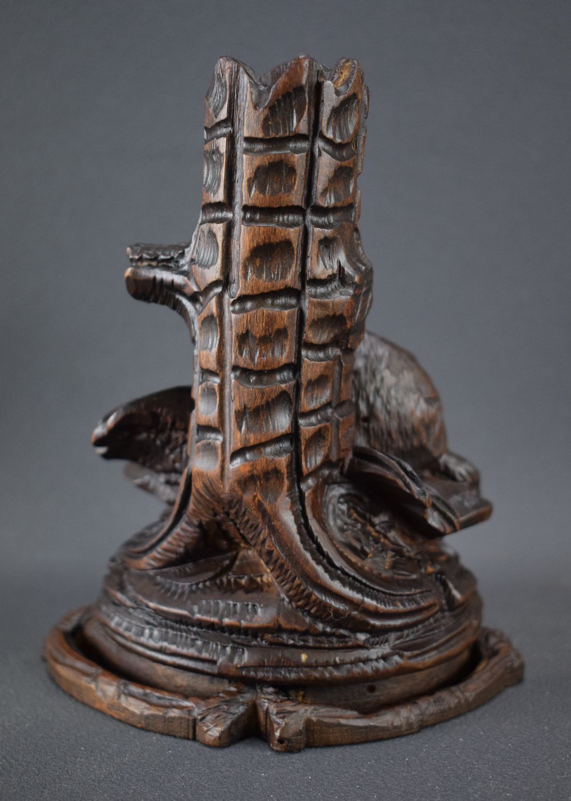 Black Forest Carved Marmot Candlestick Hand Carved Wood Candle Holder photo 151.0