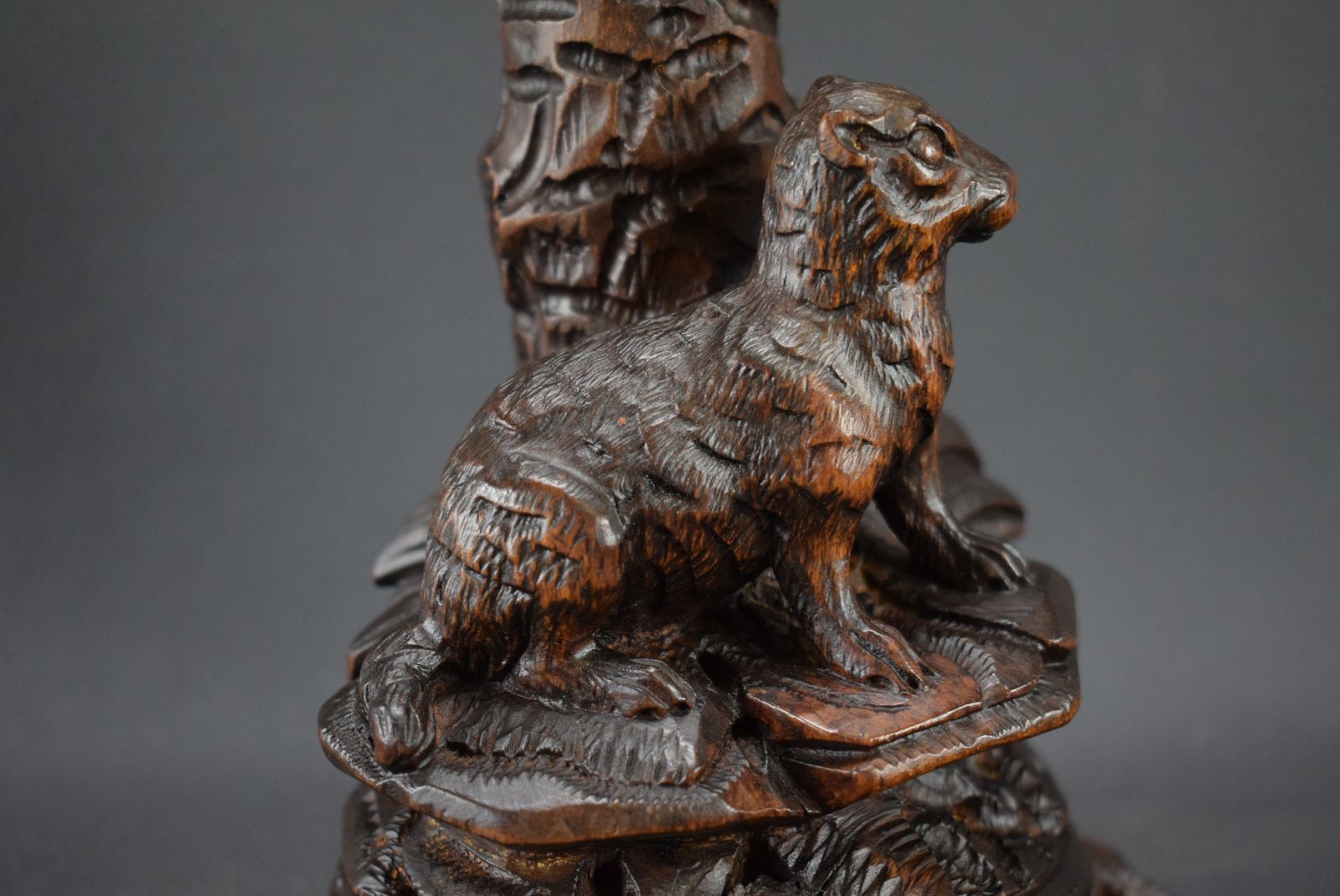 Black Forest Carved Marmot Candlestick Hand Carved Wood Candle Holder photo vintage
