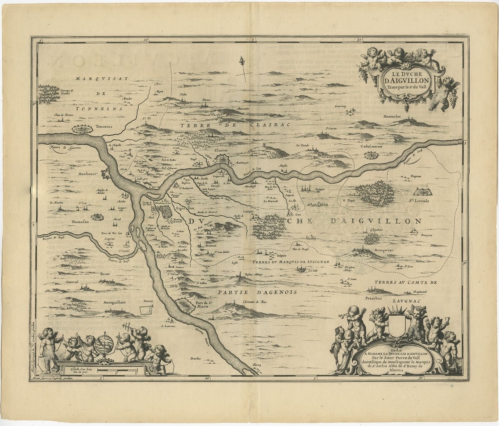 Antique Map Of The Region Of Aiguillon By Janssonius (C.1650)
