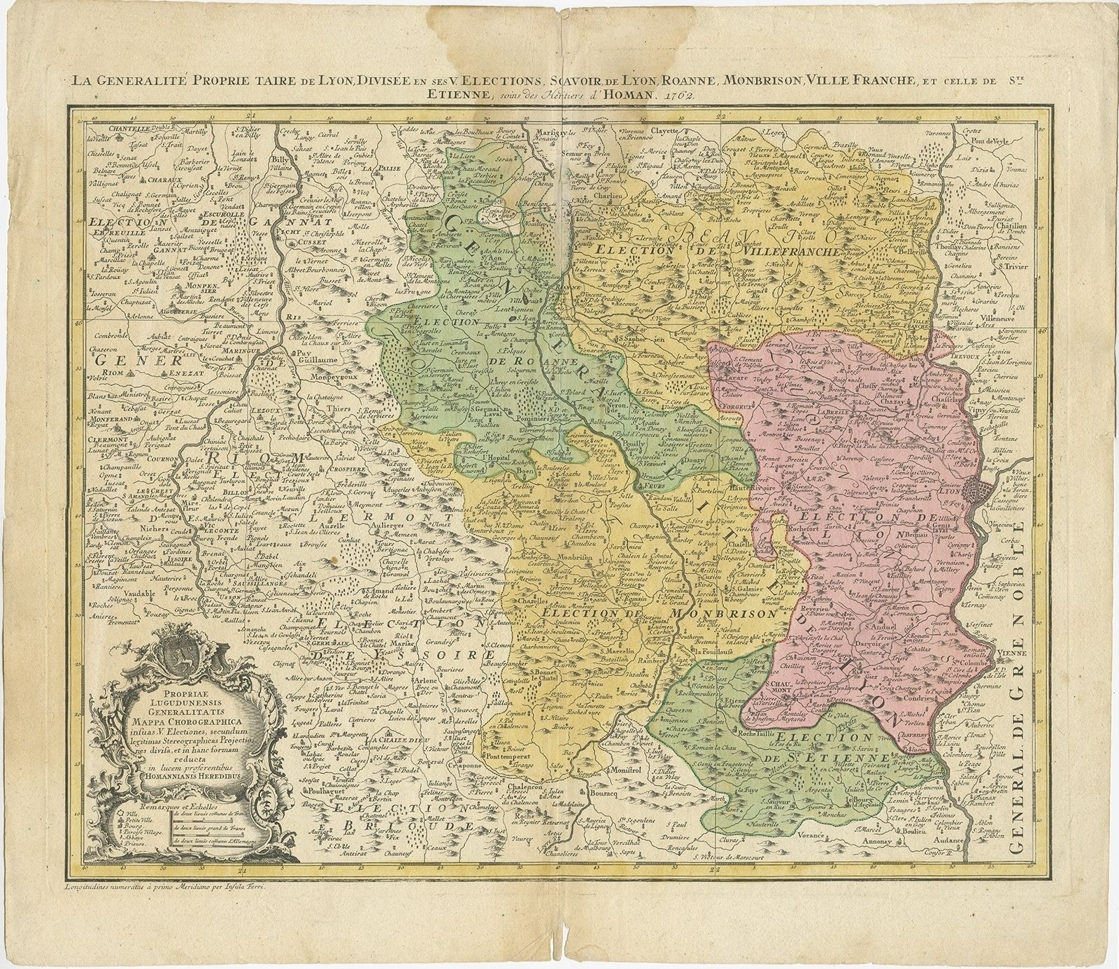 Antique Map Of The Beaujolais Region By Homann Heirs (1762)