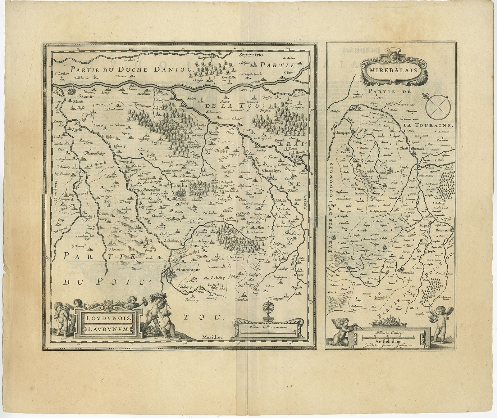 Antique Map Of The Region Of Loudun And Mirebeau By Janssonius (C.1650)
