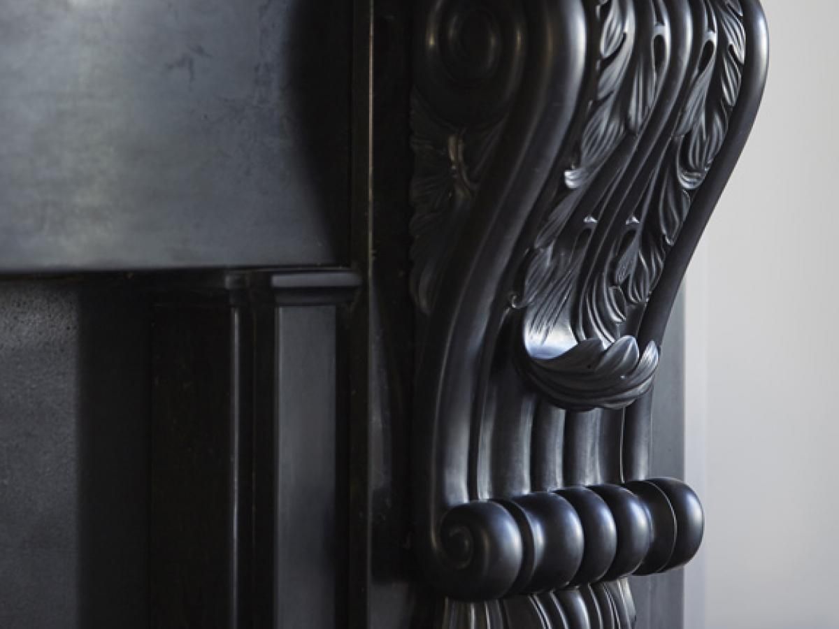 Large Black Belgian Fossil Marble Carved Corbel photo vinterior
