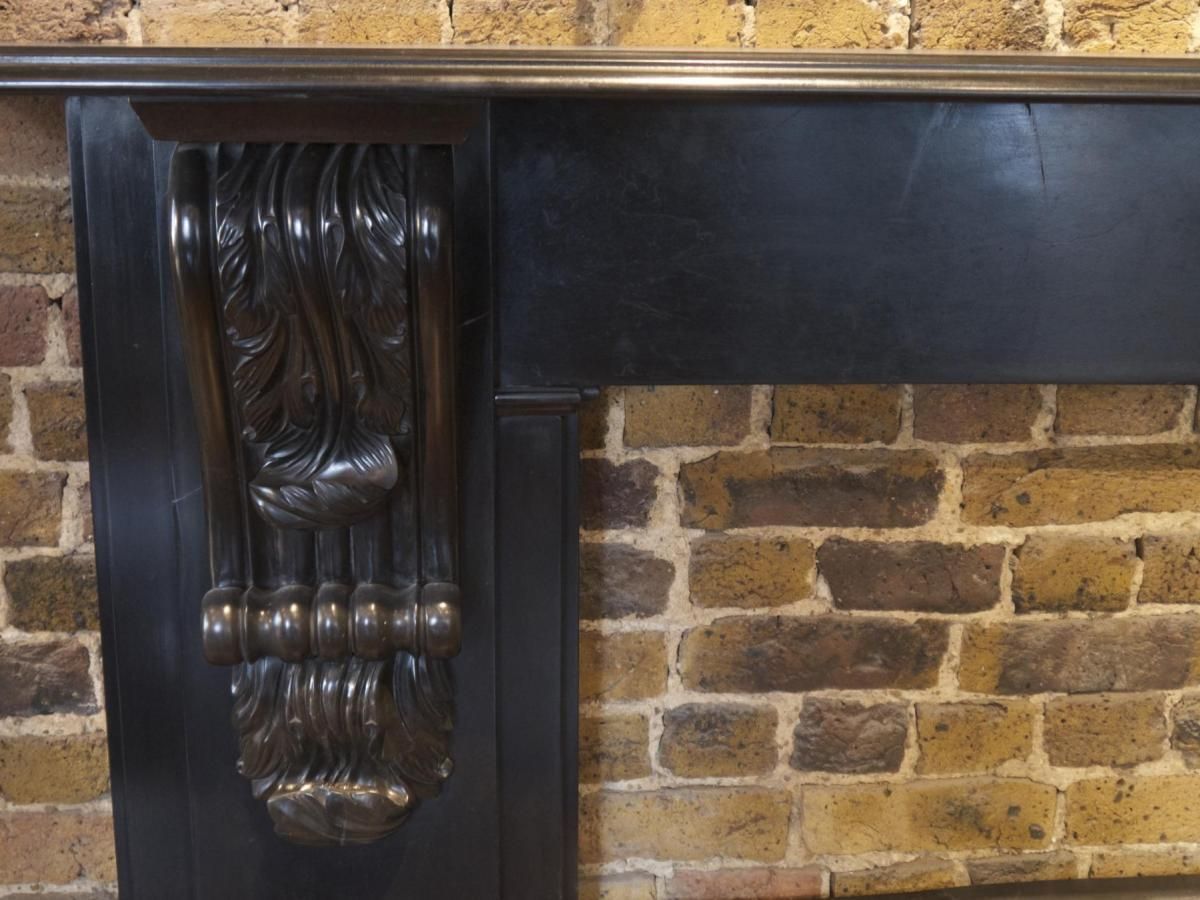 Reproduction Large Black Belgian Fossil Carved Marble Corbel Fireplace photo 6210.0