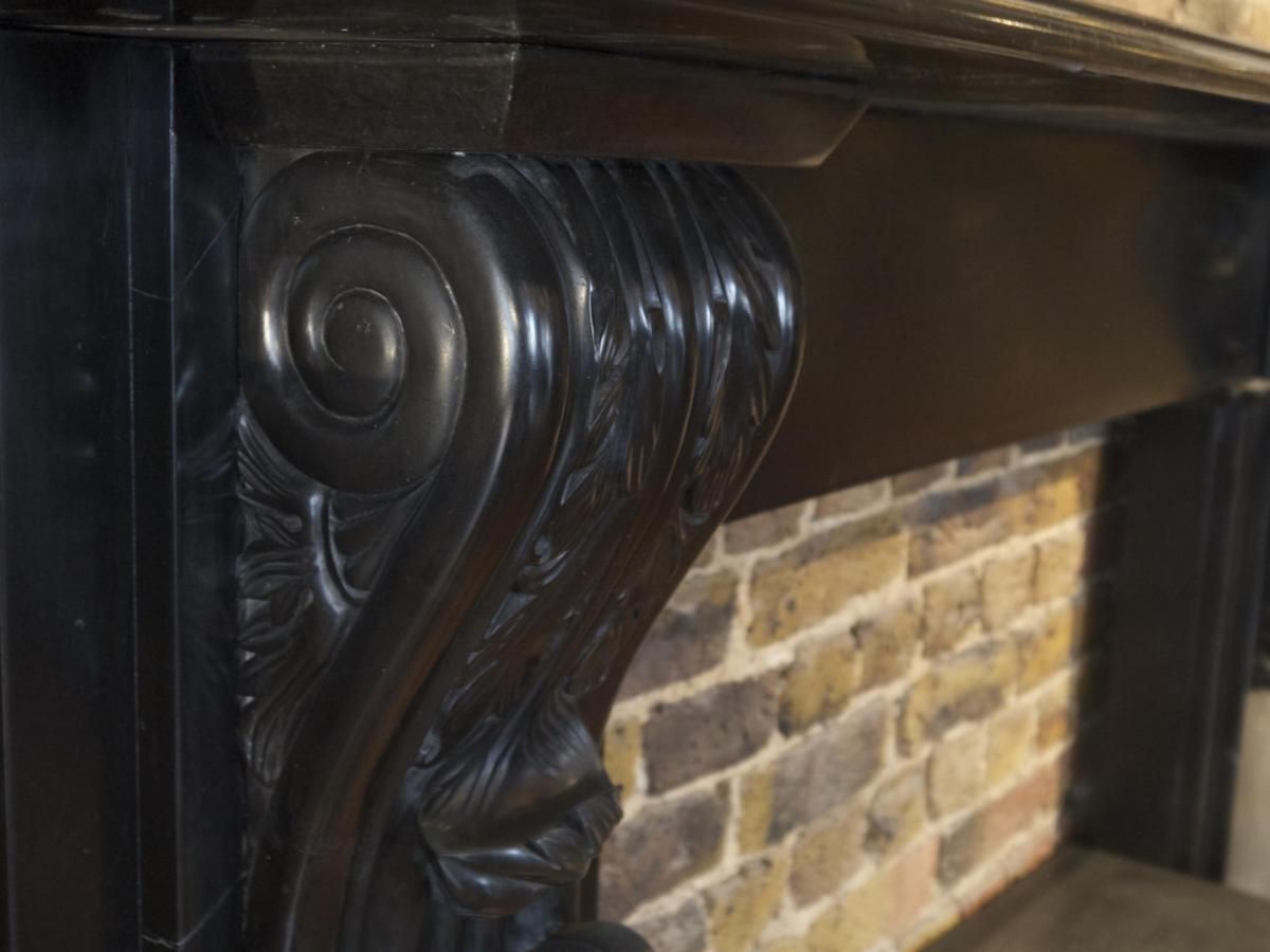 Reproduction Large Black Belgian Fossil Carved Marble Corbel Fireplace photo vintage