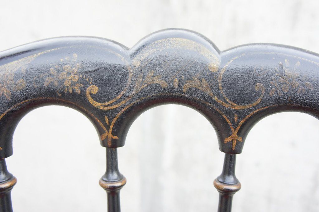 Ebonised Pair Of Napoleon III Hand Painted Bedroom Chairs To Reupholster photo Furniture