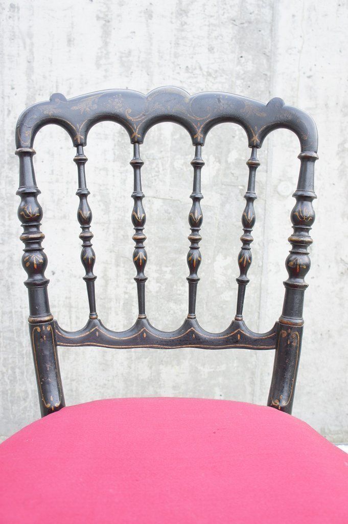 Ebonised Pair Of Napoleon III Hand Painted Bedroom Chairs To Reupholster photo vinterior