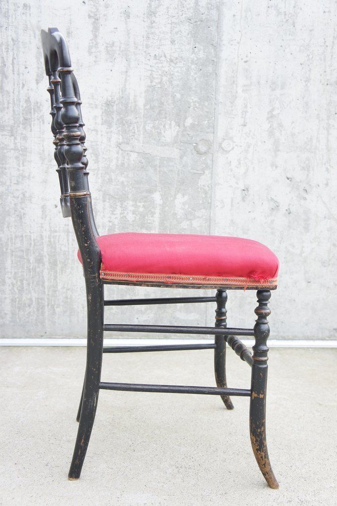 photo furniture Ebonised Pair Of Napoleon III Hand Painted Bedroom Chairs To Reupholster