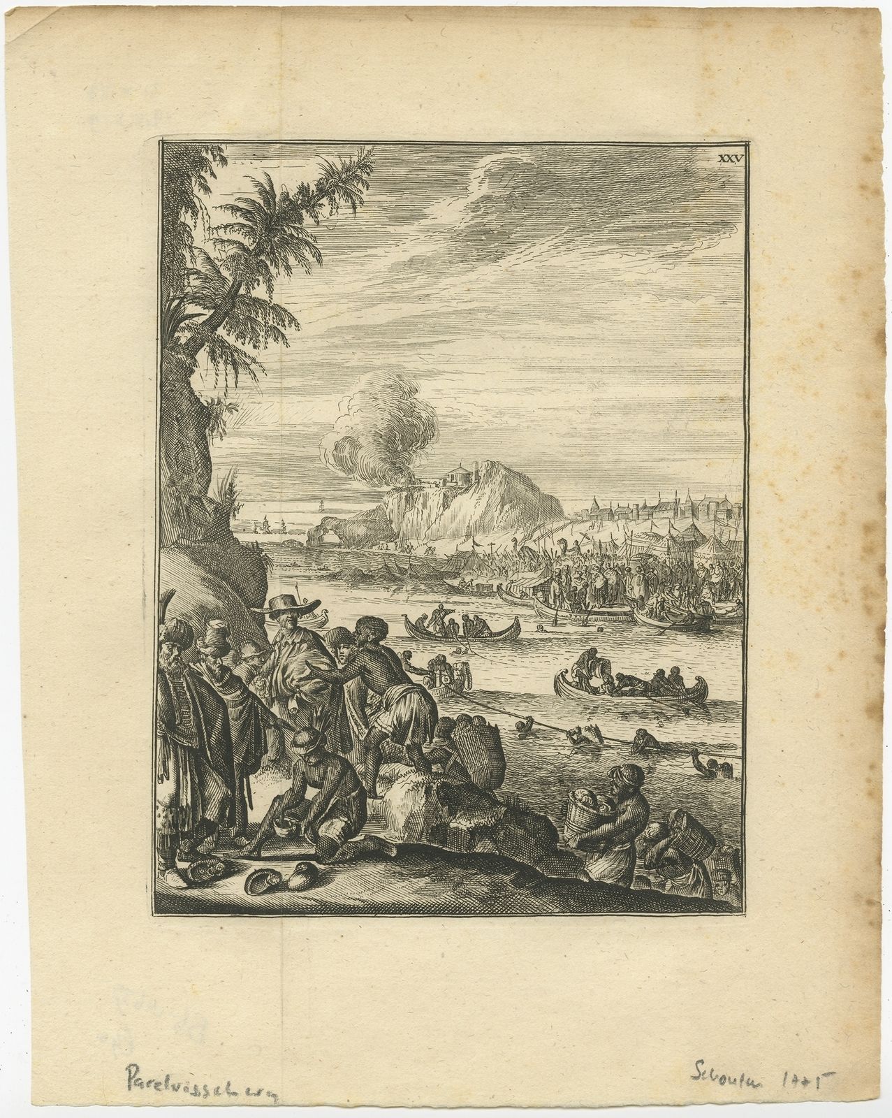 Antique Print Of Pearl Fishing By Schouten (1775)