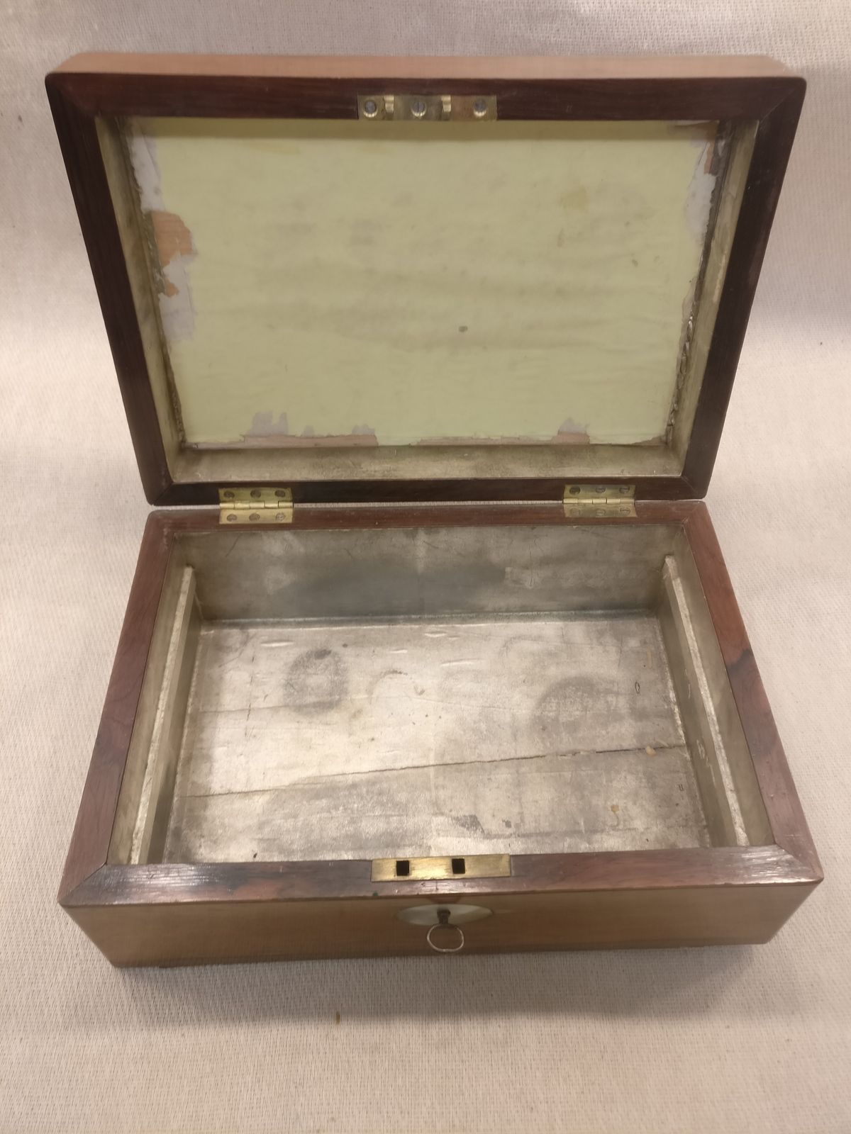 Antique Rosewood Tea Caddy With Original Key And Mother Of Pearl Inlay 26, 18,11 830g photo vinterior