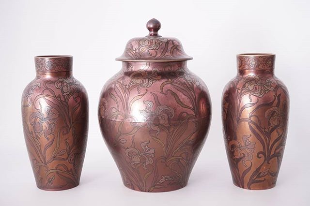 Boch Keramis Very Rare Art Nouveau Garnituren Set Of 3 Vases By Emile Diffloth photo furniture