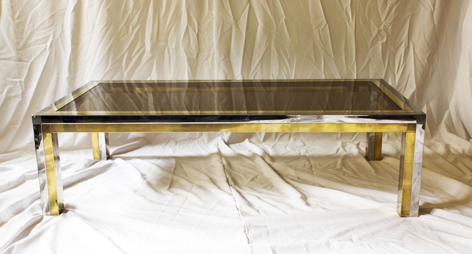 Large Coffee Table By Romeo Rega In Brass, Chrome And Smoked Glass