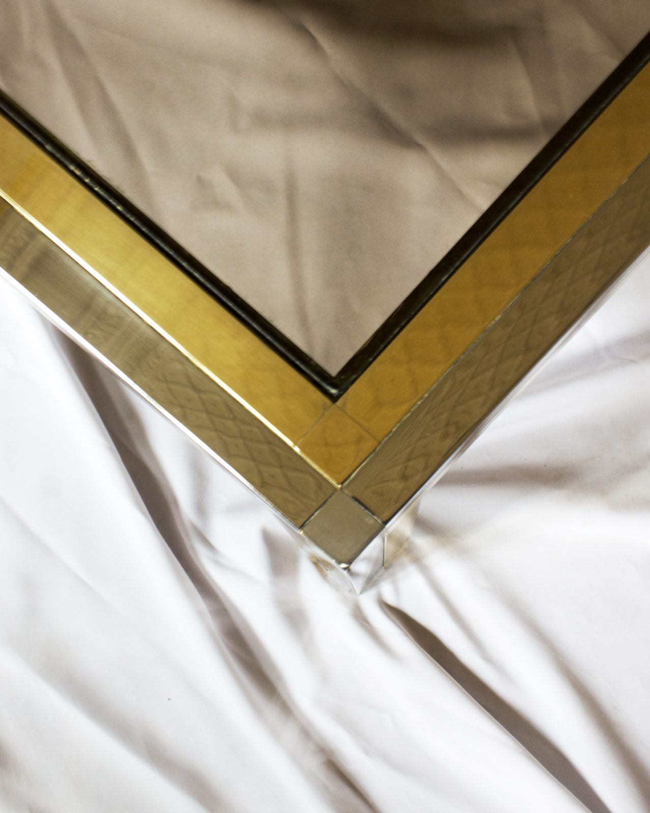 Large Coffee Table By Romeo Rega In Brass, Chrome And Smoked Glass photo for sale