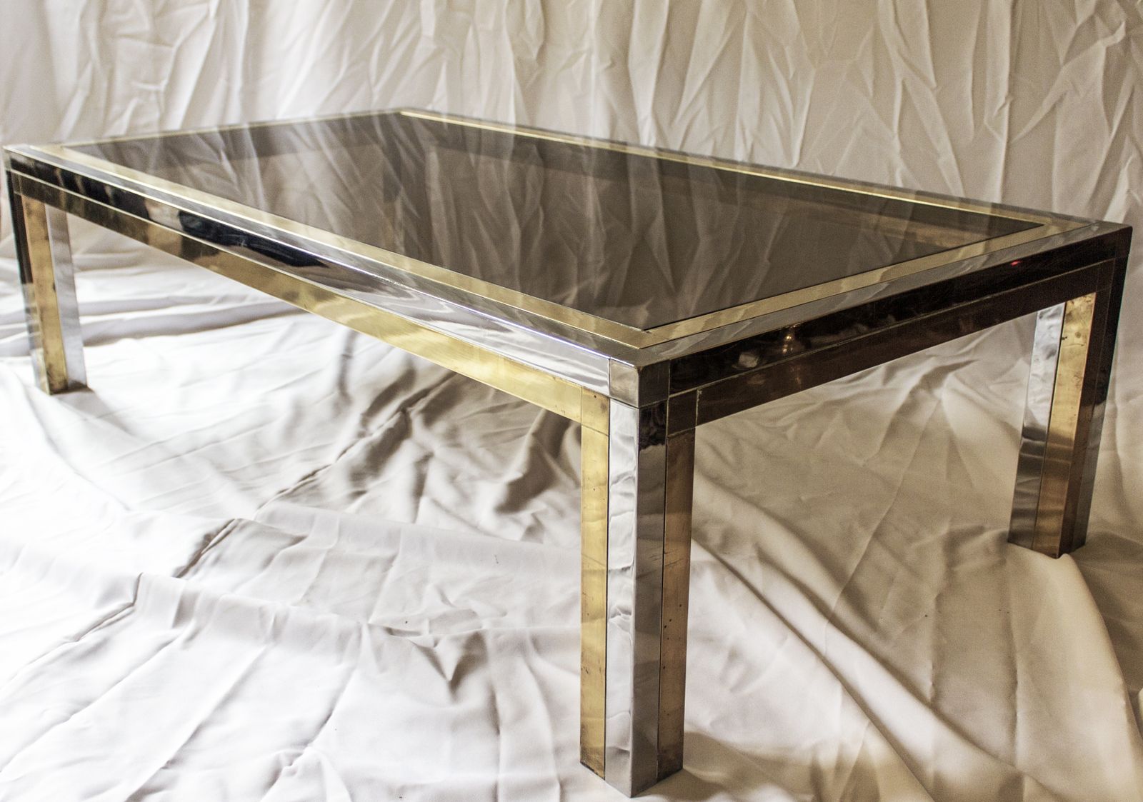 Large Coffee Table By Romeo Rega In Brass, Chrome And Smoked Glass photo Furniture