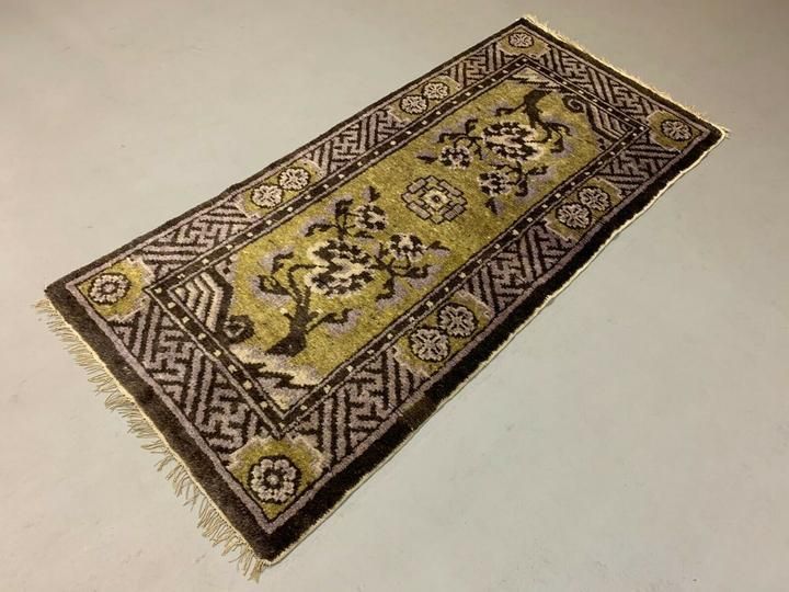 Antique Chinese Pao Tao Rug 145x68 Cm, Wool, Gold And Brown photo for sale