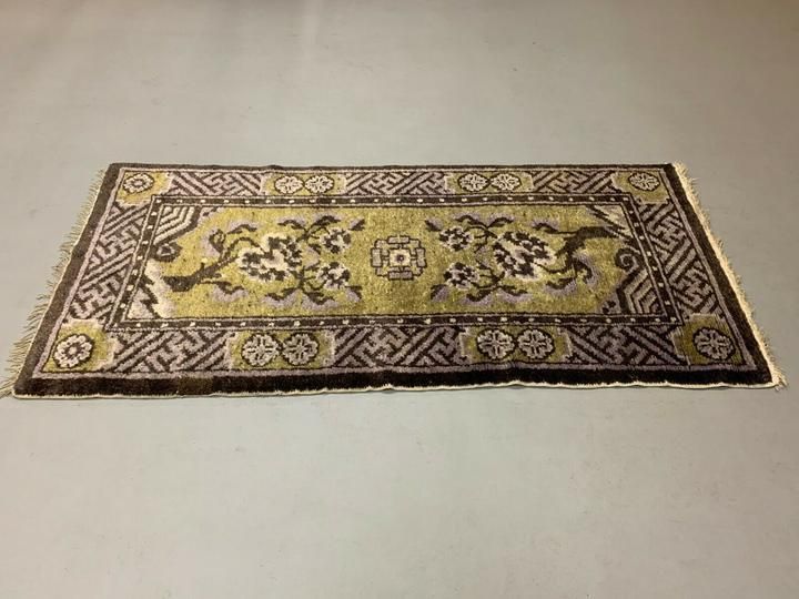 Antique Chinese Pao Tao Rug 145x68 Cm, Wool, Gold And Brown photo Textiles