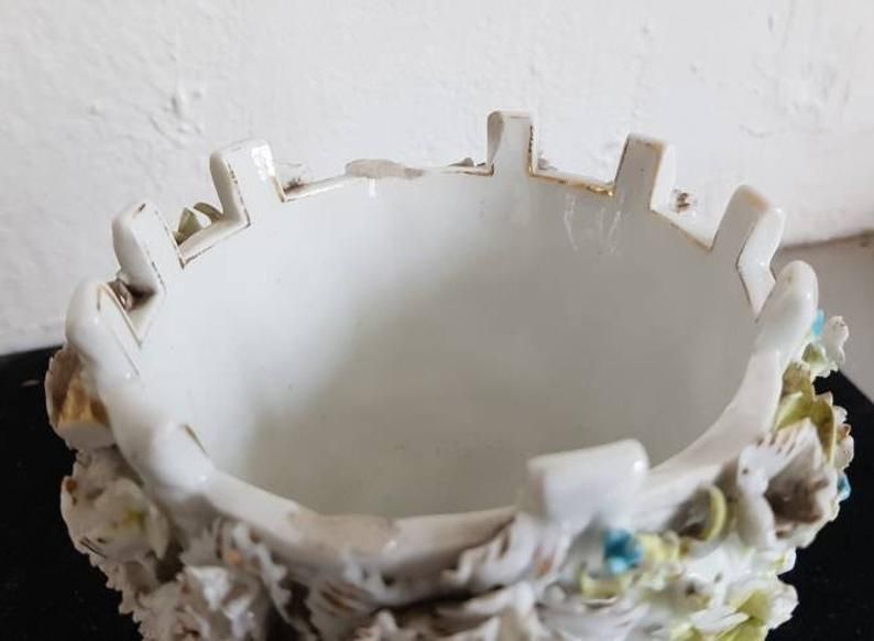 Antique Sitzendorf Porcelain Flower Encrusted Basket Germany 1890 photo for sale