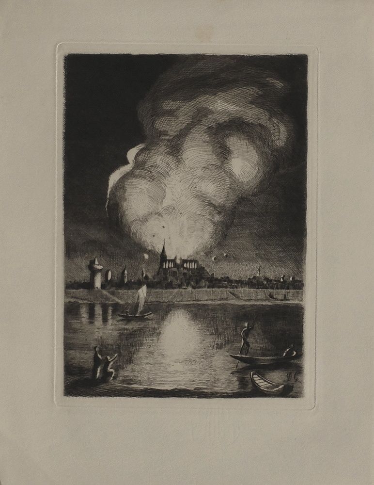 Galanis Dimitrios (1882 1966)   Engraving   Défet De Livre   Orléans Loiret Fire In Orléans